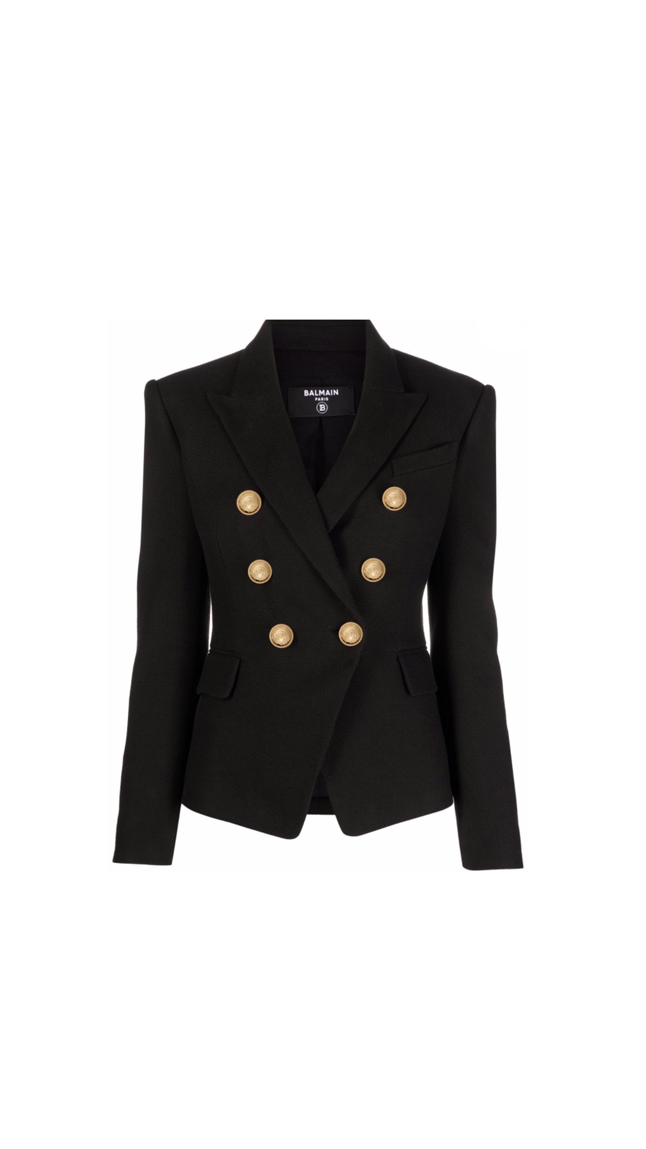 Blazer With Double-Breasted Gold-Tone Buttoned Closure - Black