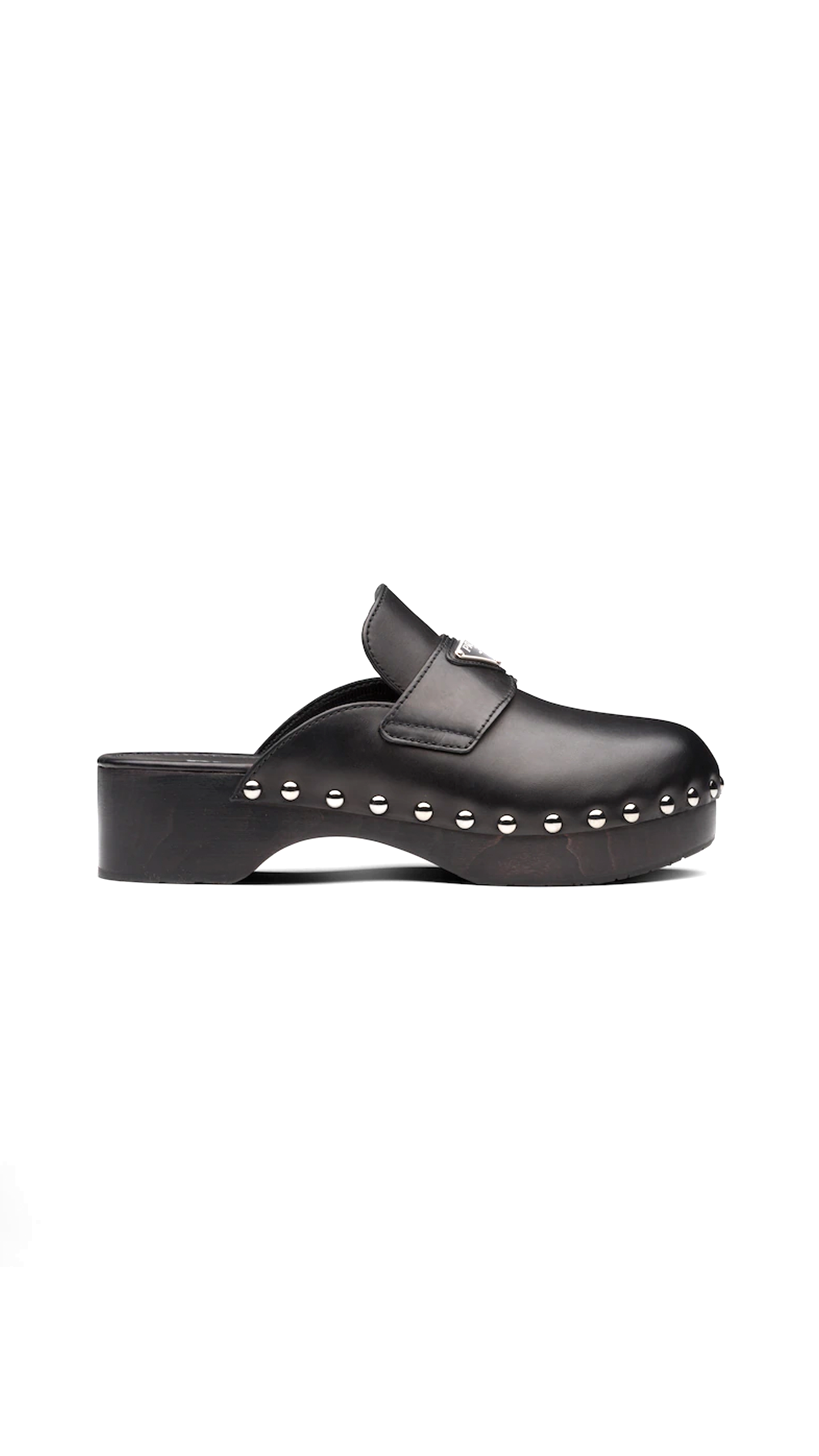 Studded Leather Clogs - Black