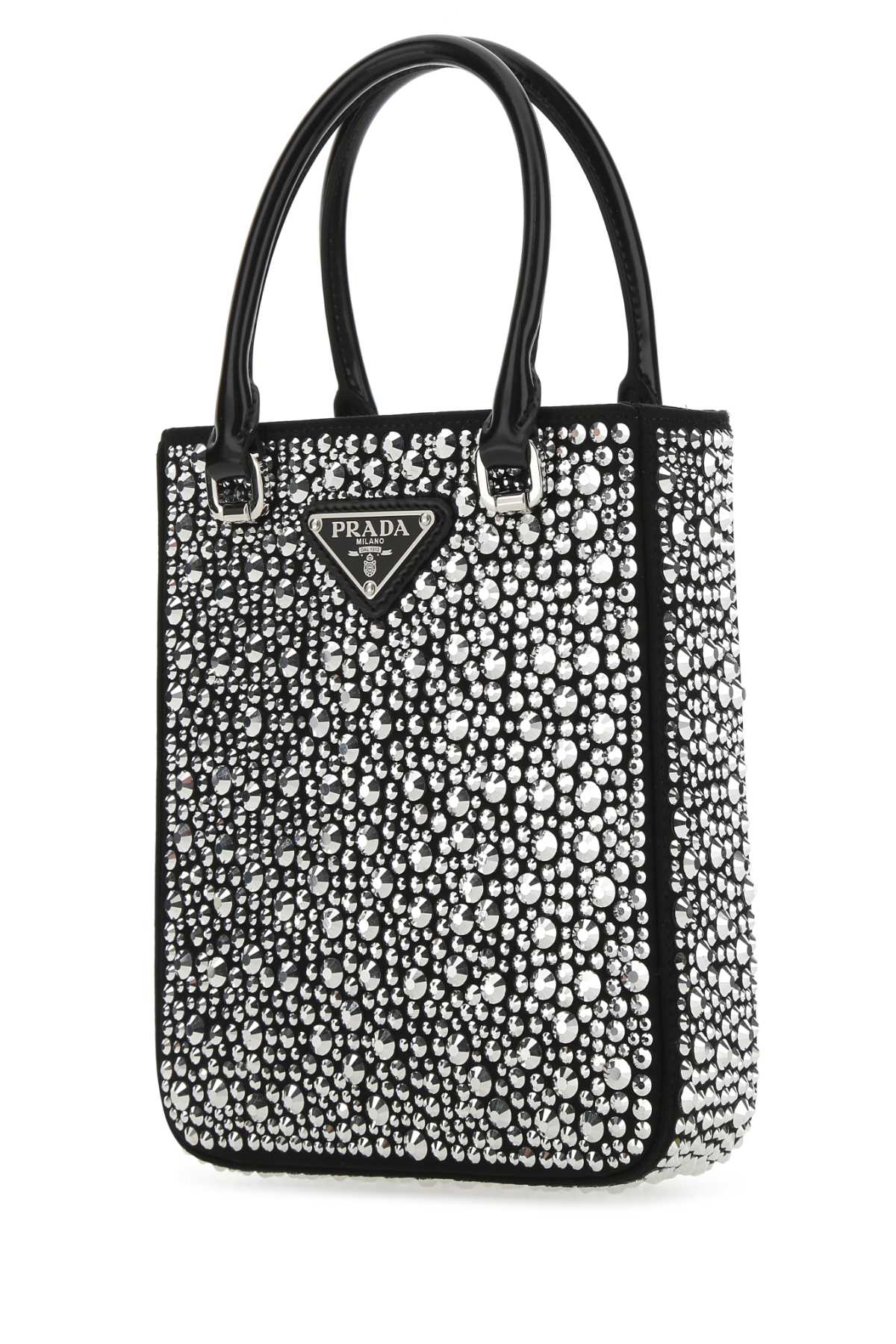 Small satin tote bag with crystals