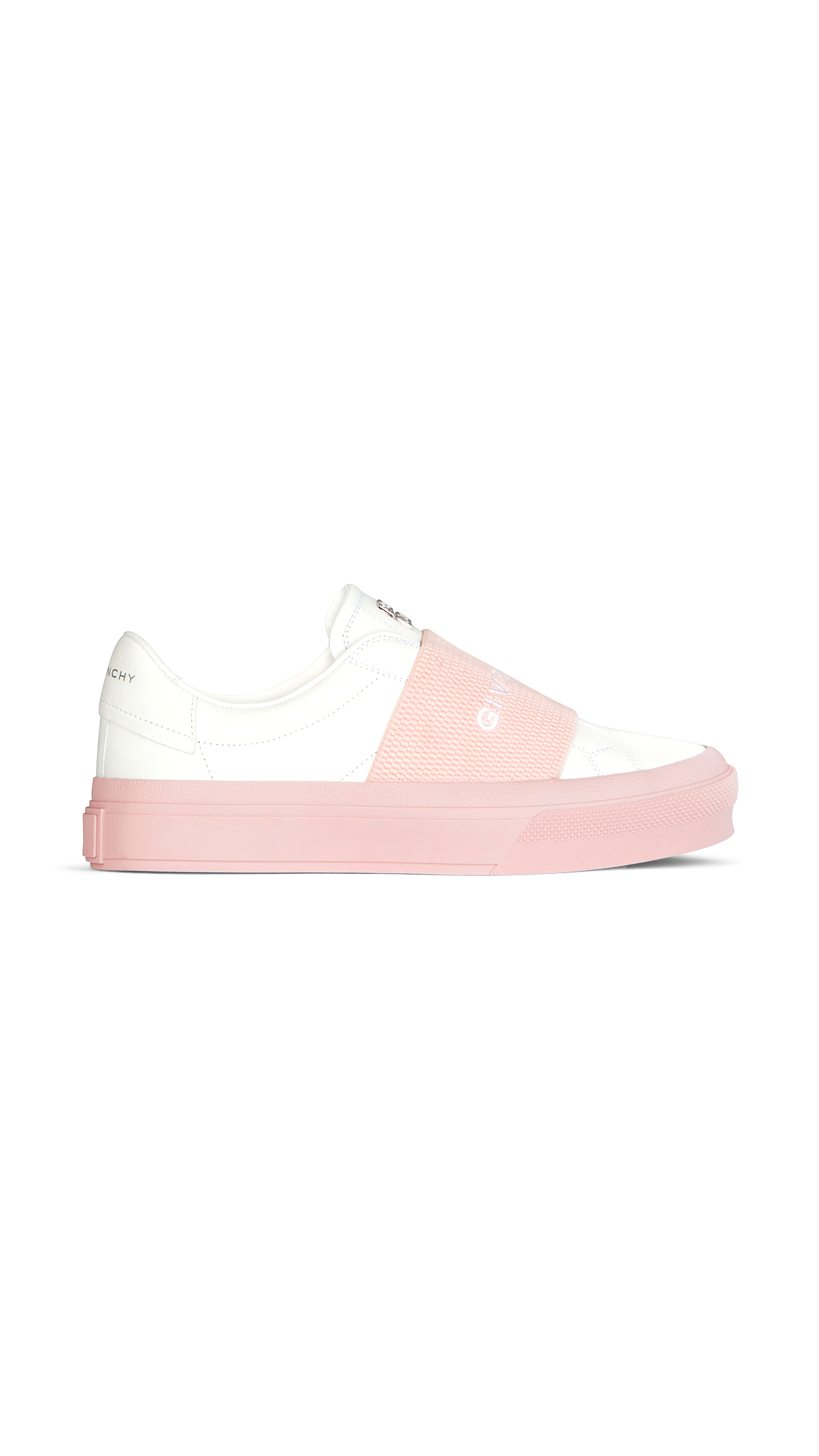 Sneakers In Leather With Givenchy Webbing - White / Powder Pink