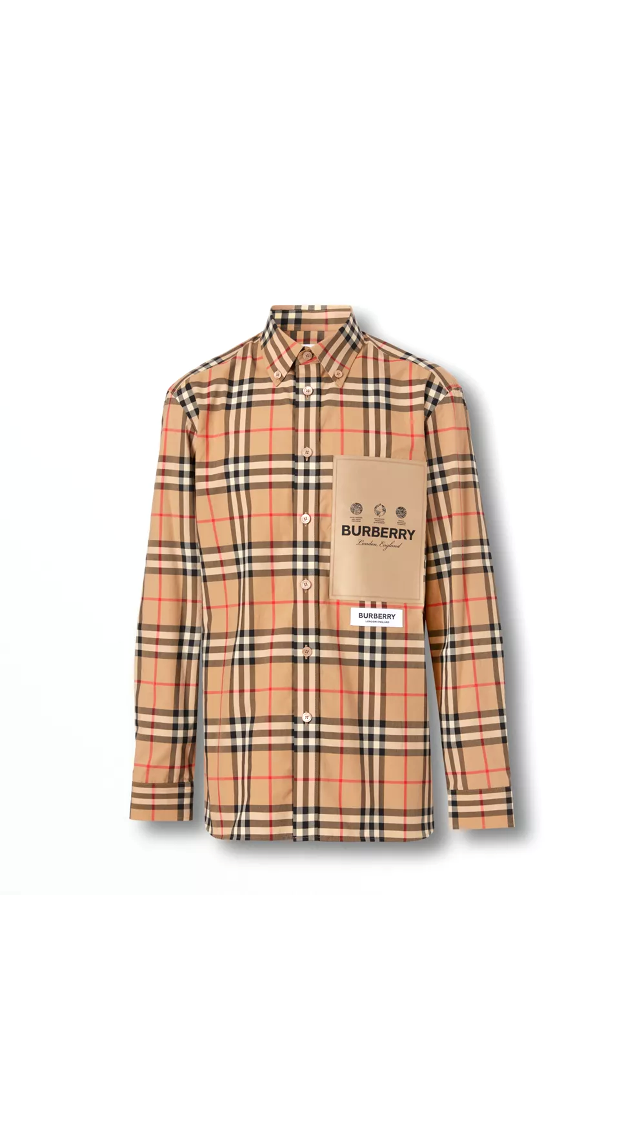 Label Appliqué Check Cotton Poplin Shirt - Archive Beige