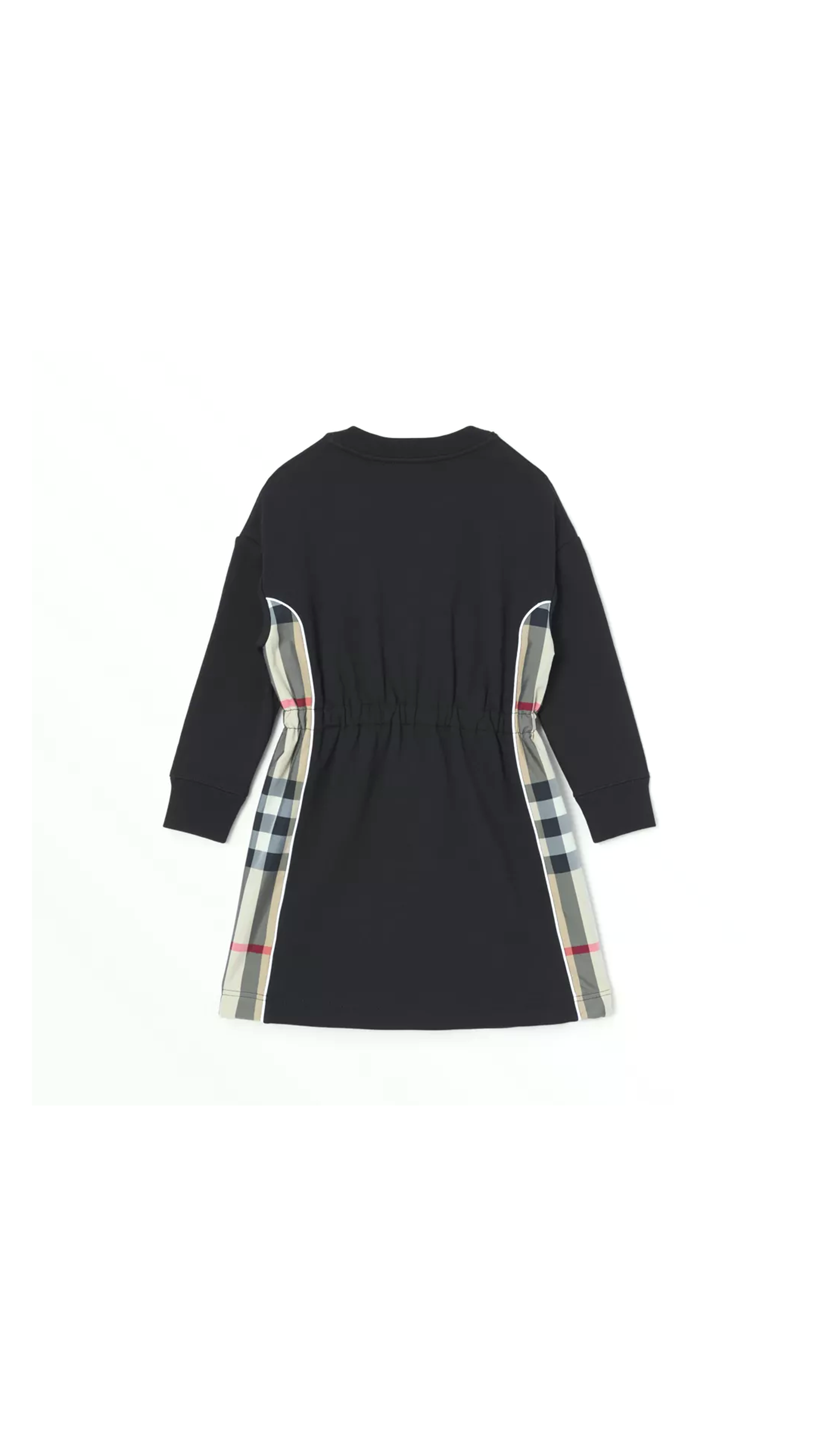 Long-sleeve Check Panel Cotton Dress - Black