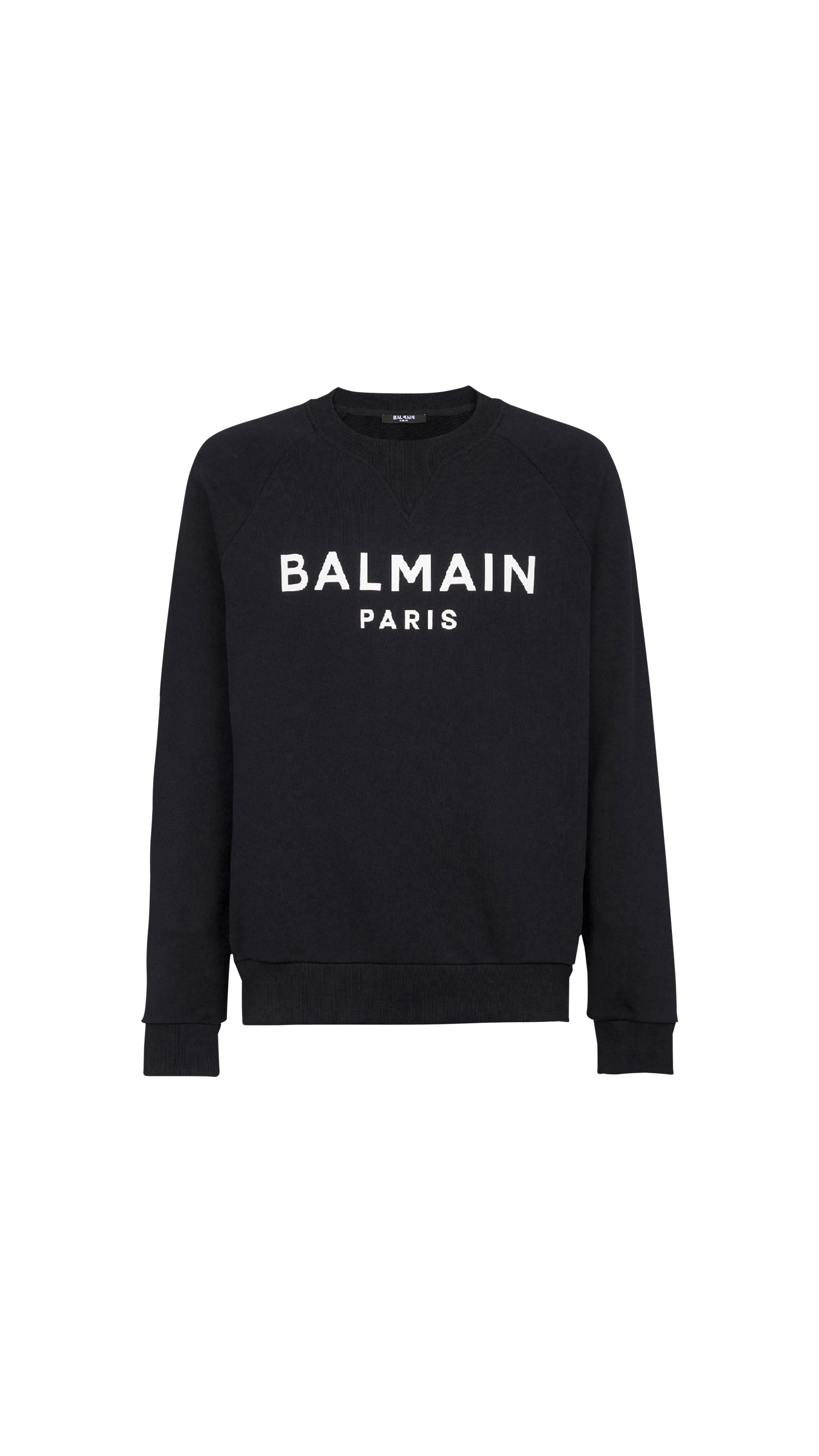 Eco-designed Cotton Sweatshirt with Balmain Paris Logo Print - Black.