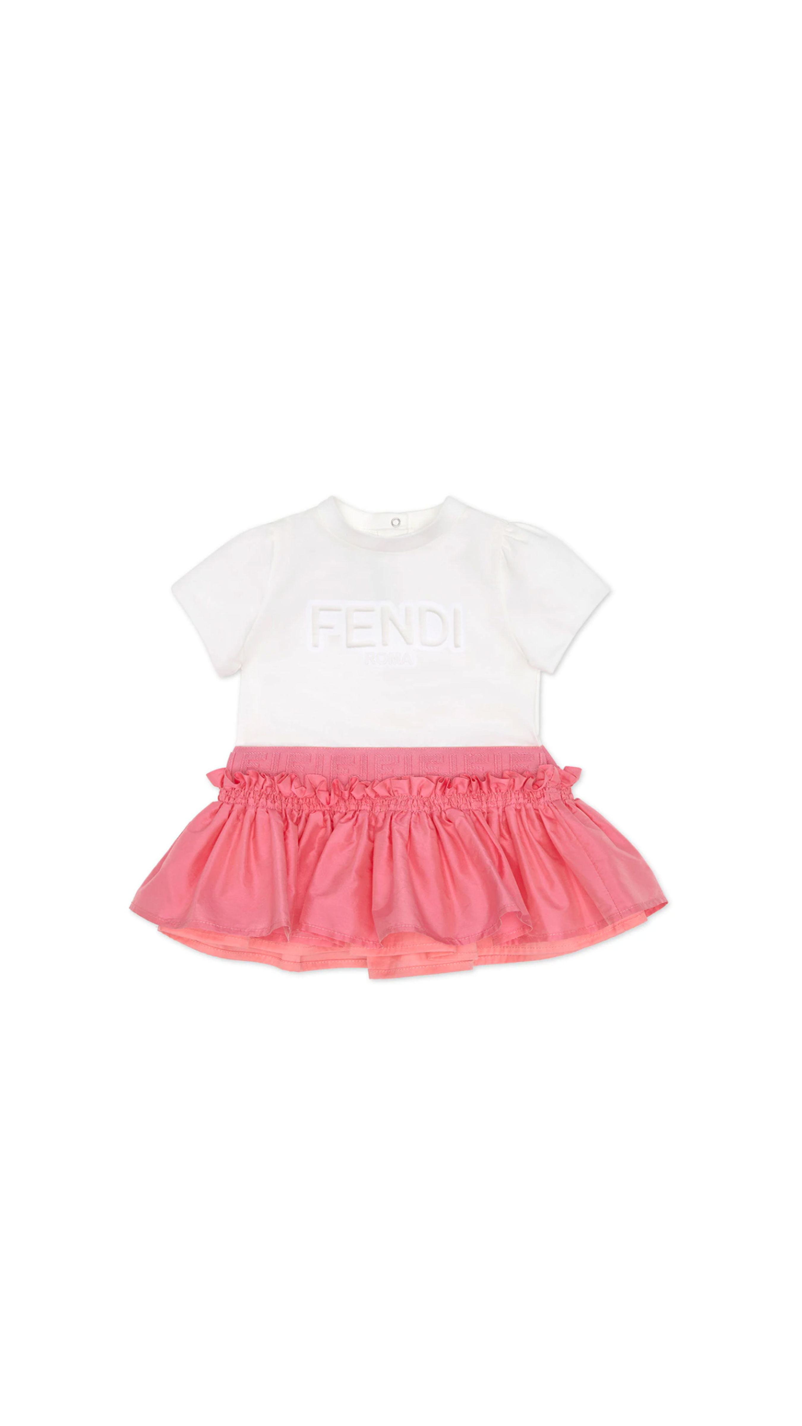 Baby Dress in White Jersey and Taffeta - Bubblegum Pink