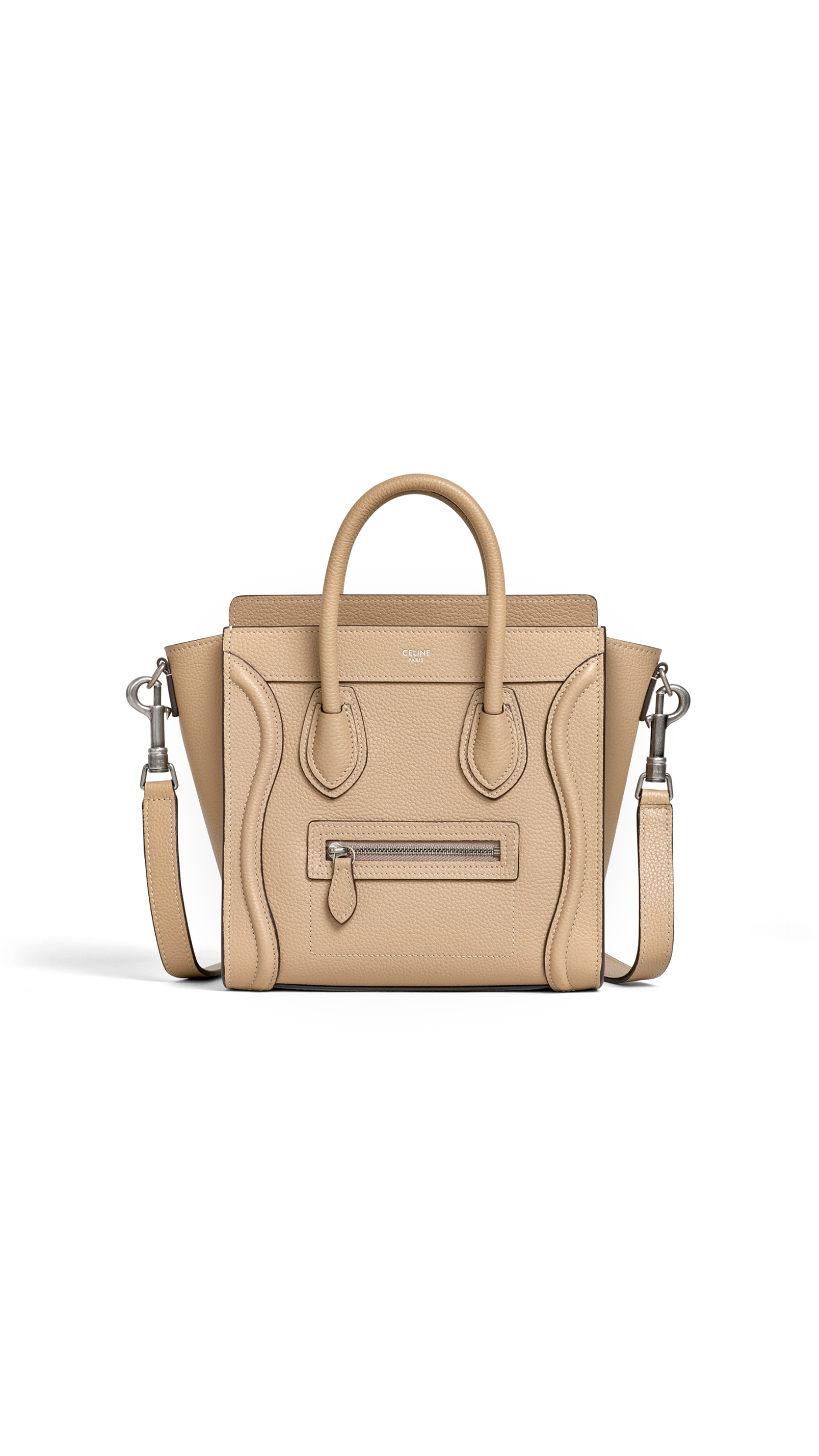 Nano Luggage Bag In Drummed Calfskin - Dune