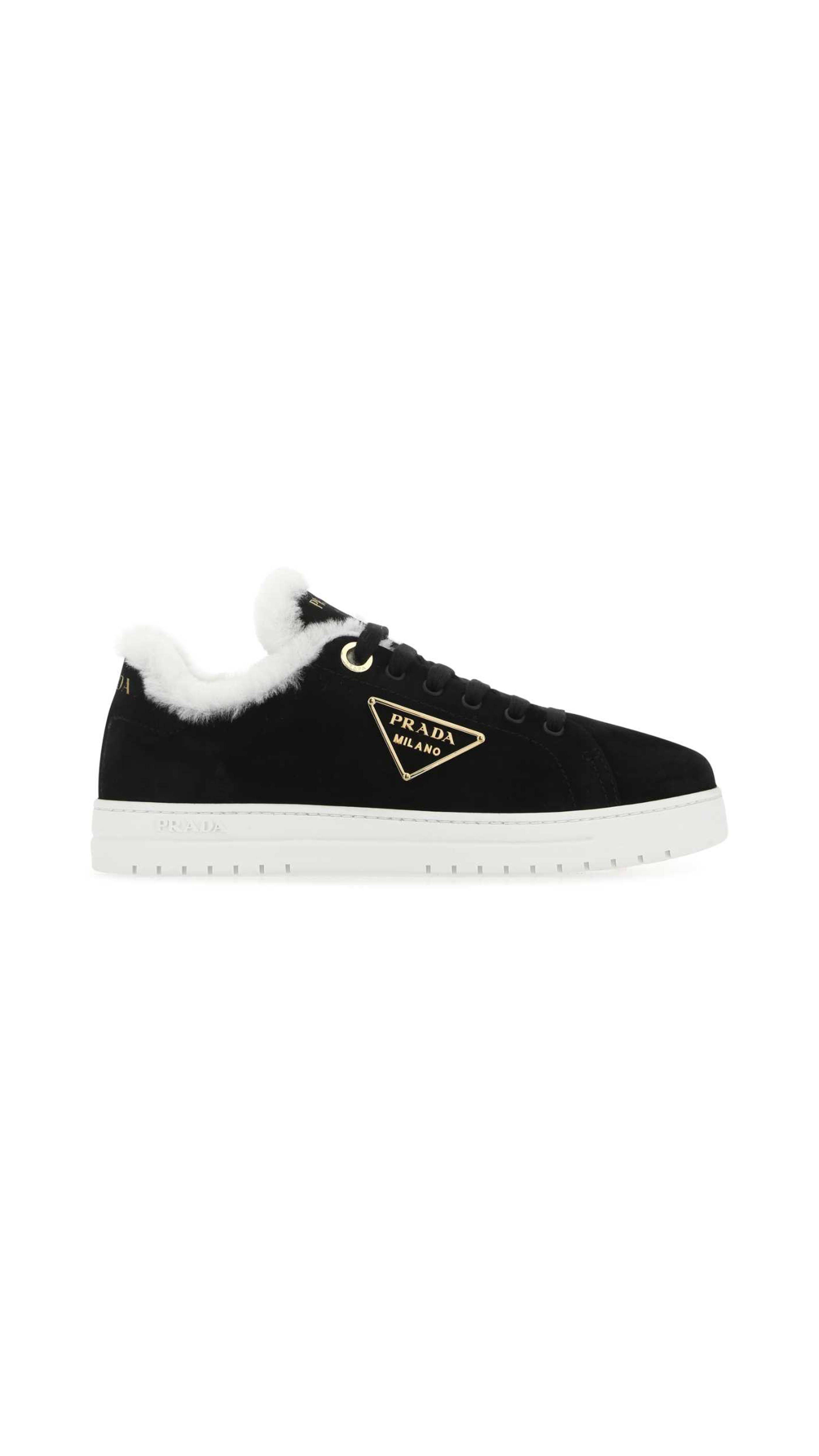 Suede Sneakers with Fur Lining - Black/White