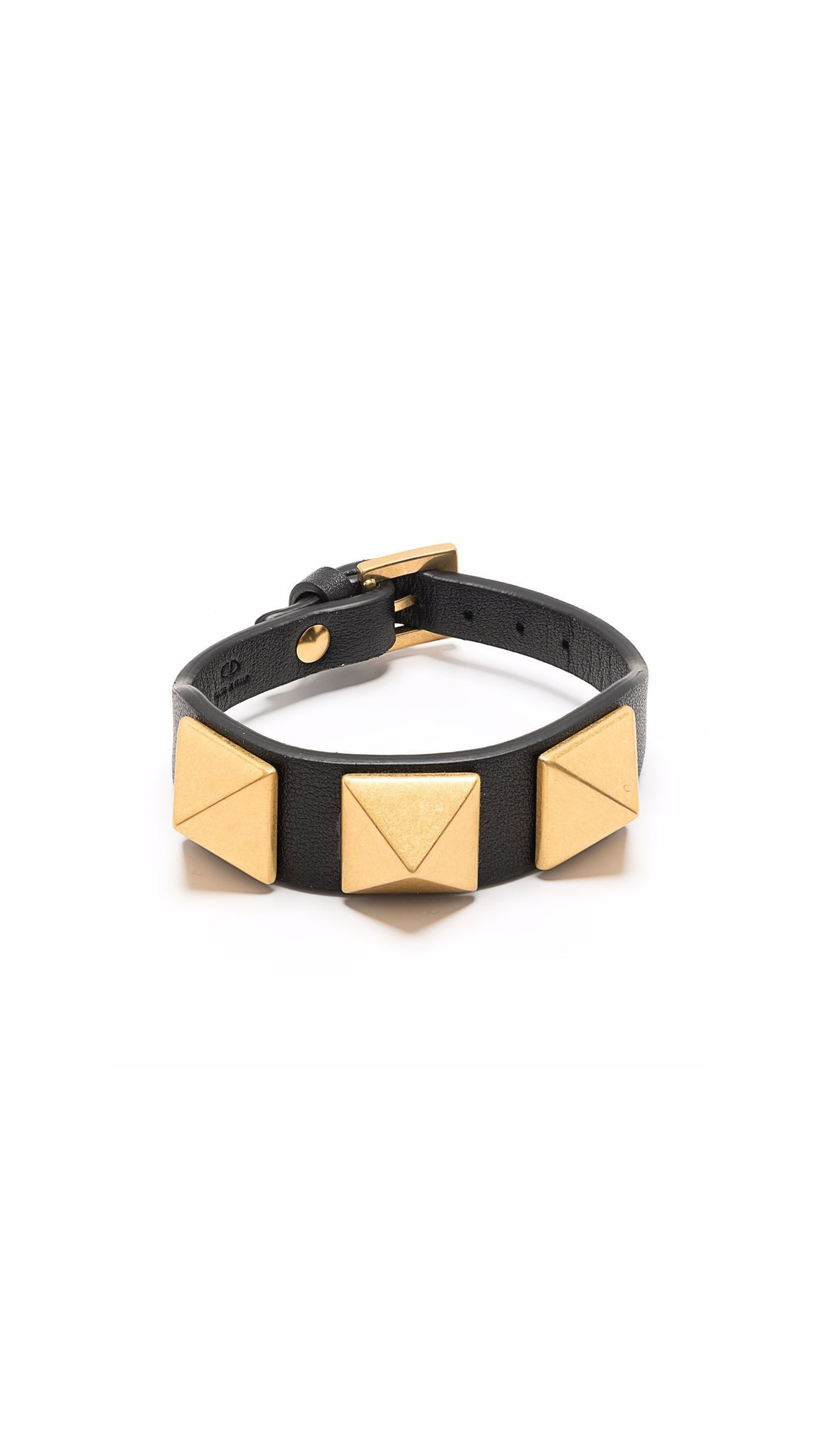 Rockstud Leather Bracelet - Black / Golden