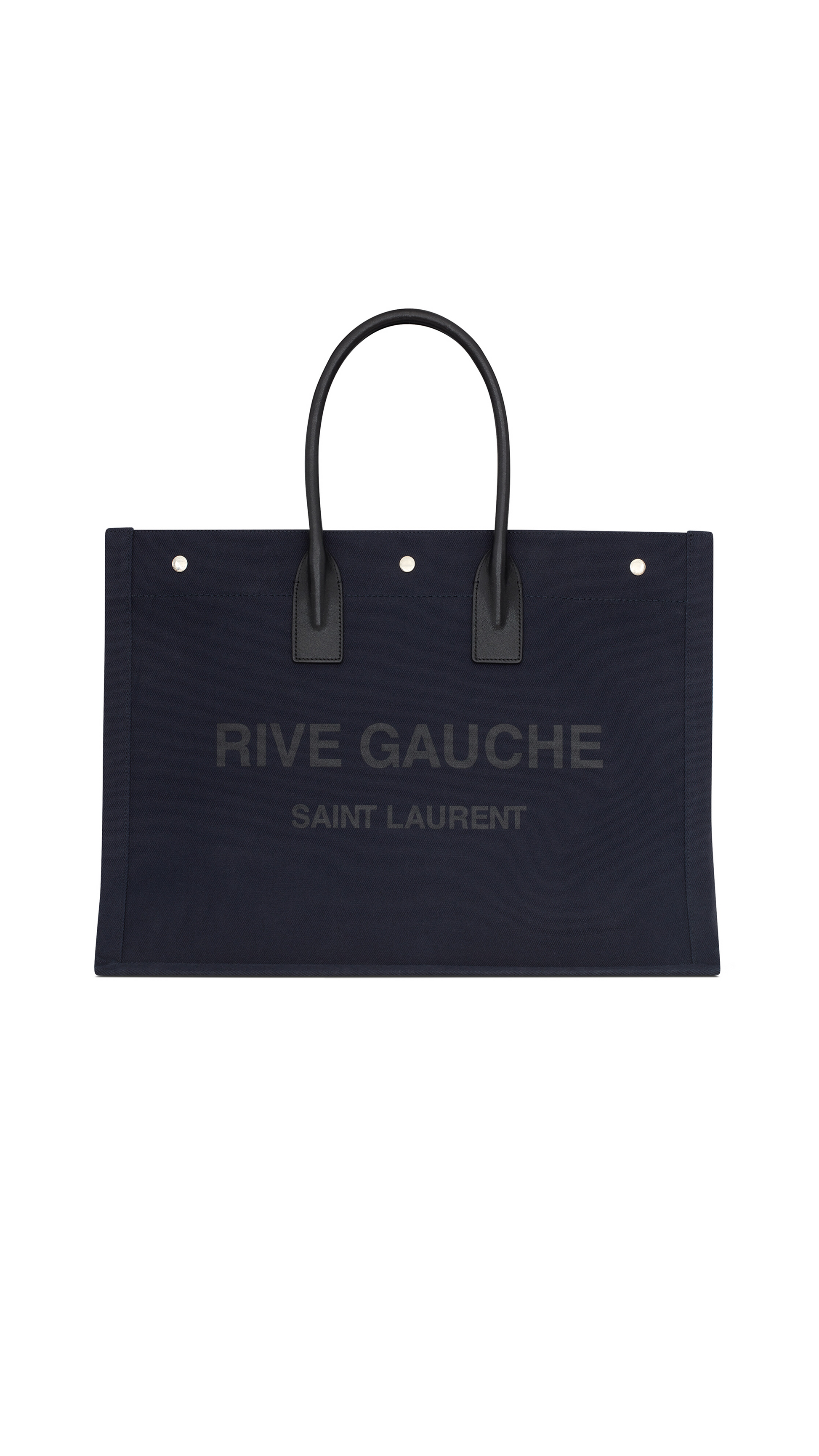 Rive Gauche Large Tote Bag In Printed Canvas And Leather - Navy