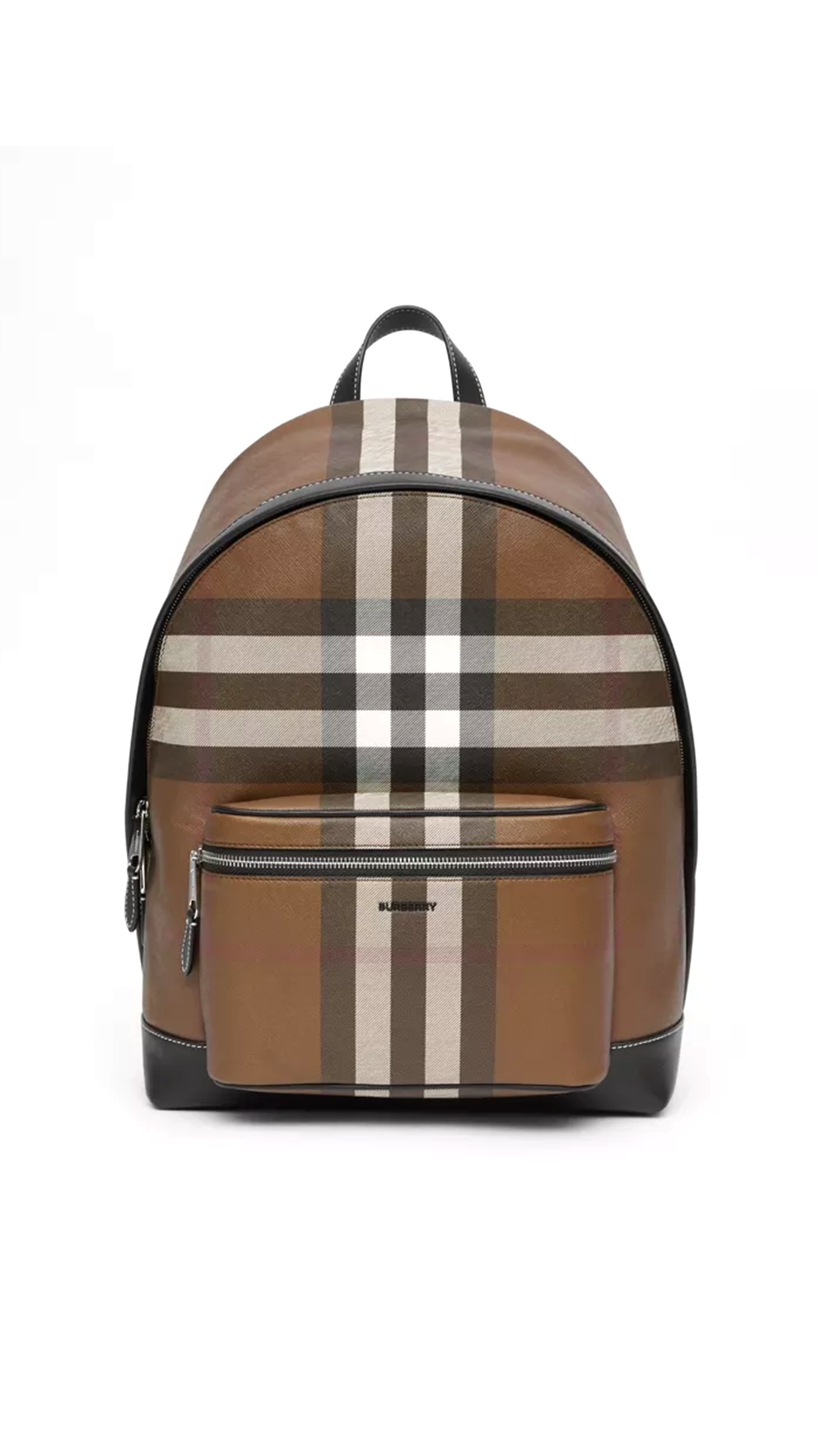 Check and Leather Backpack - Dark Birch Brown