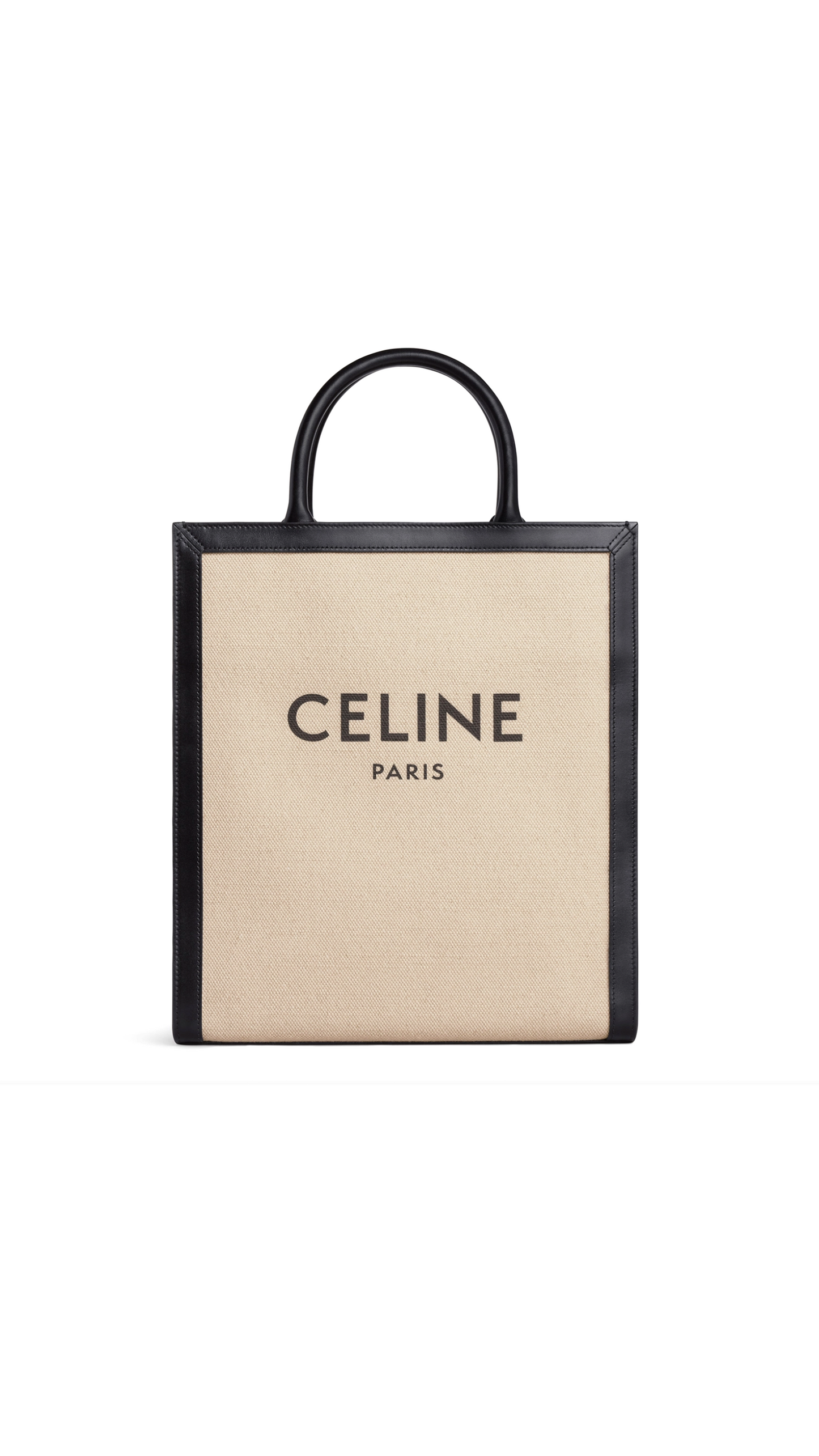 Small Vertical Cabas Celine In Textile With Celine Print And Calfskin - Vanilla / Black
