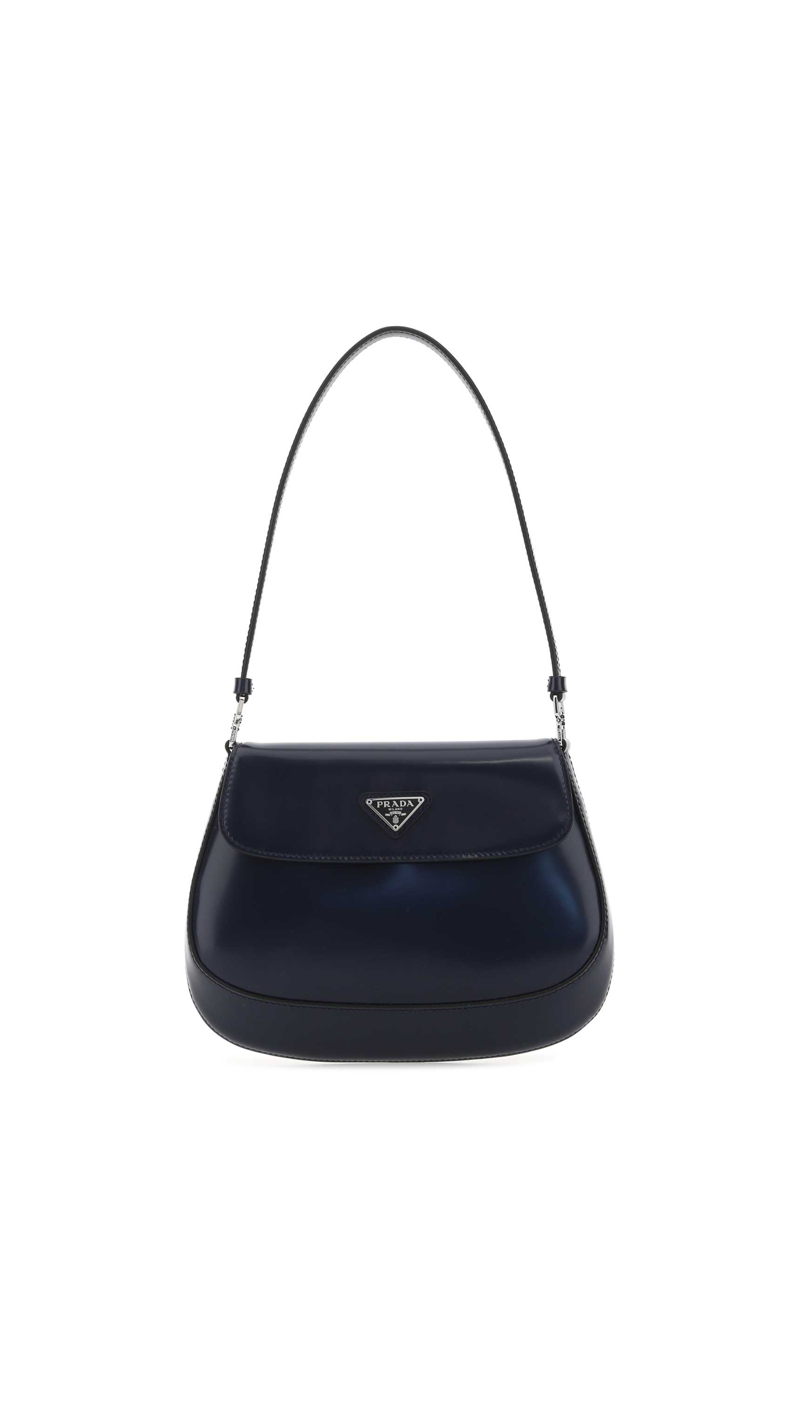 Cleo Brushed Leather Shoulder Bag With Flap - Navy