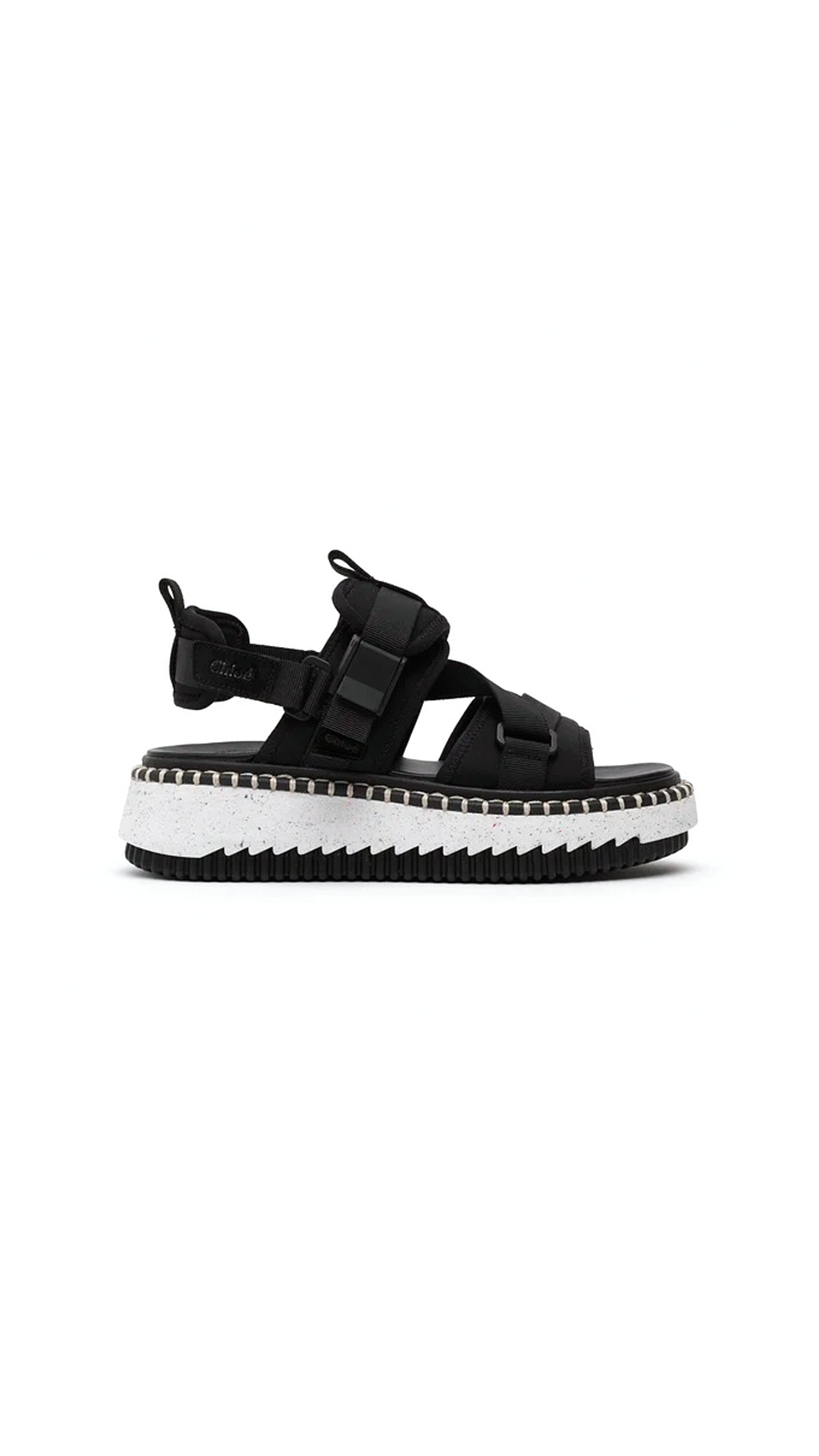 Lilli Sporty Flat Sandal In Recycled Textile - Black