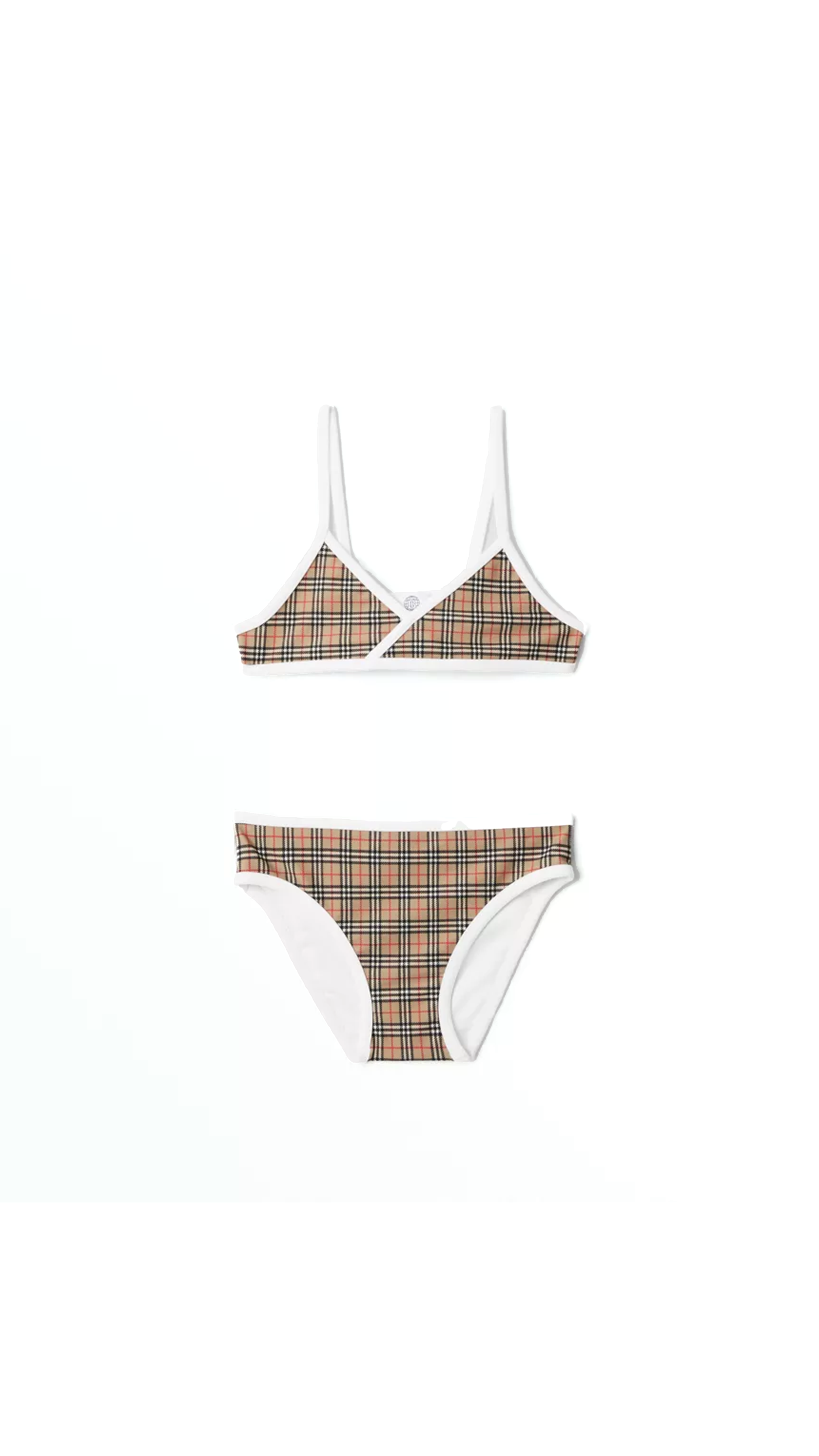 Check Nylon Triangle Bikini - Archive Beige