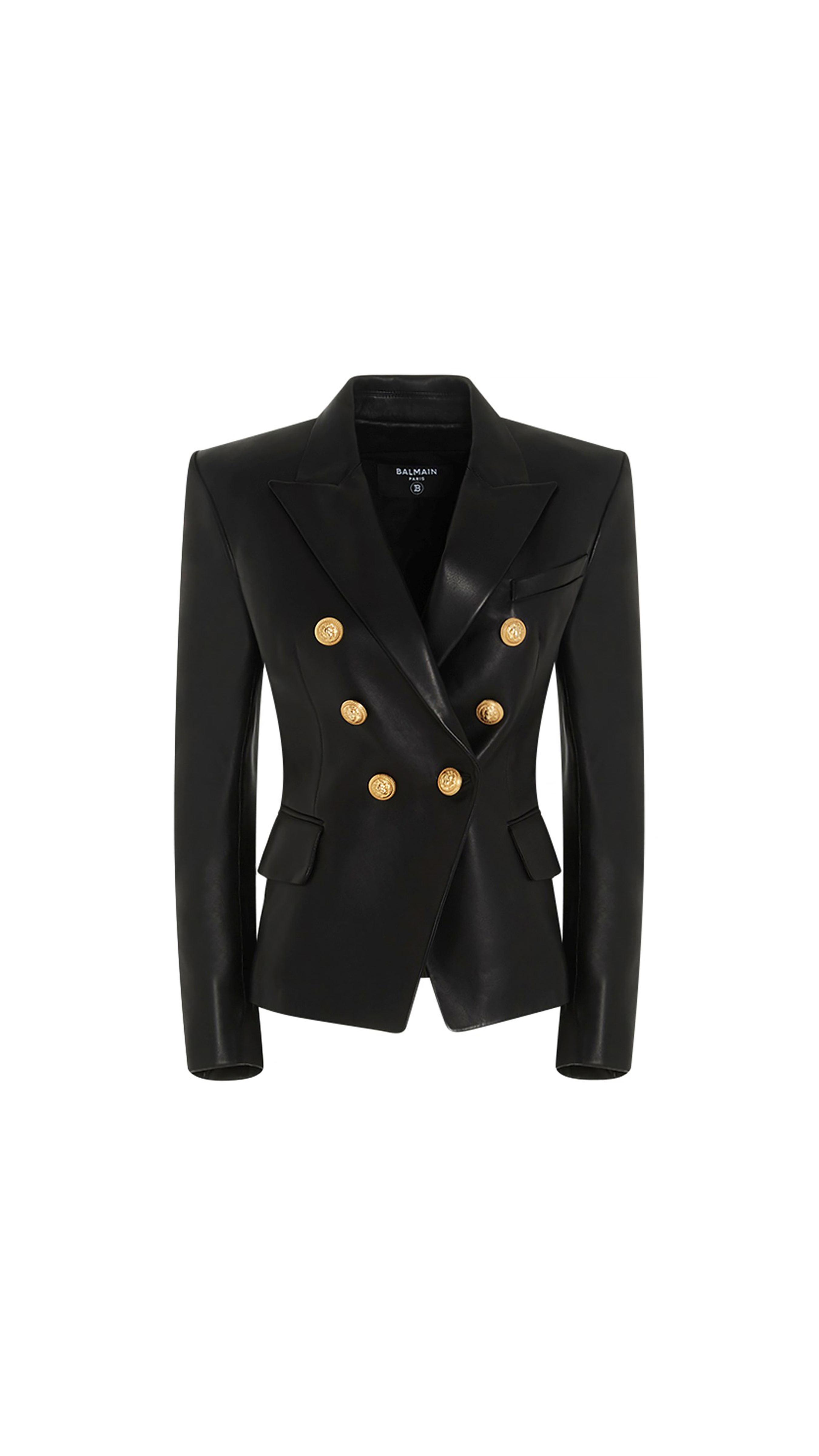 Double-breasted Leather Blazer - Black