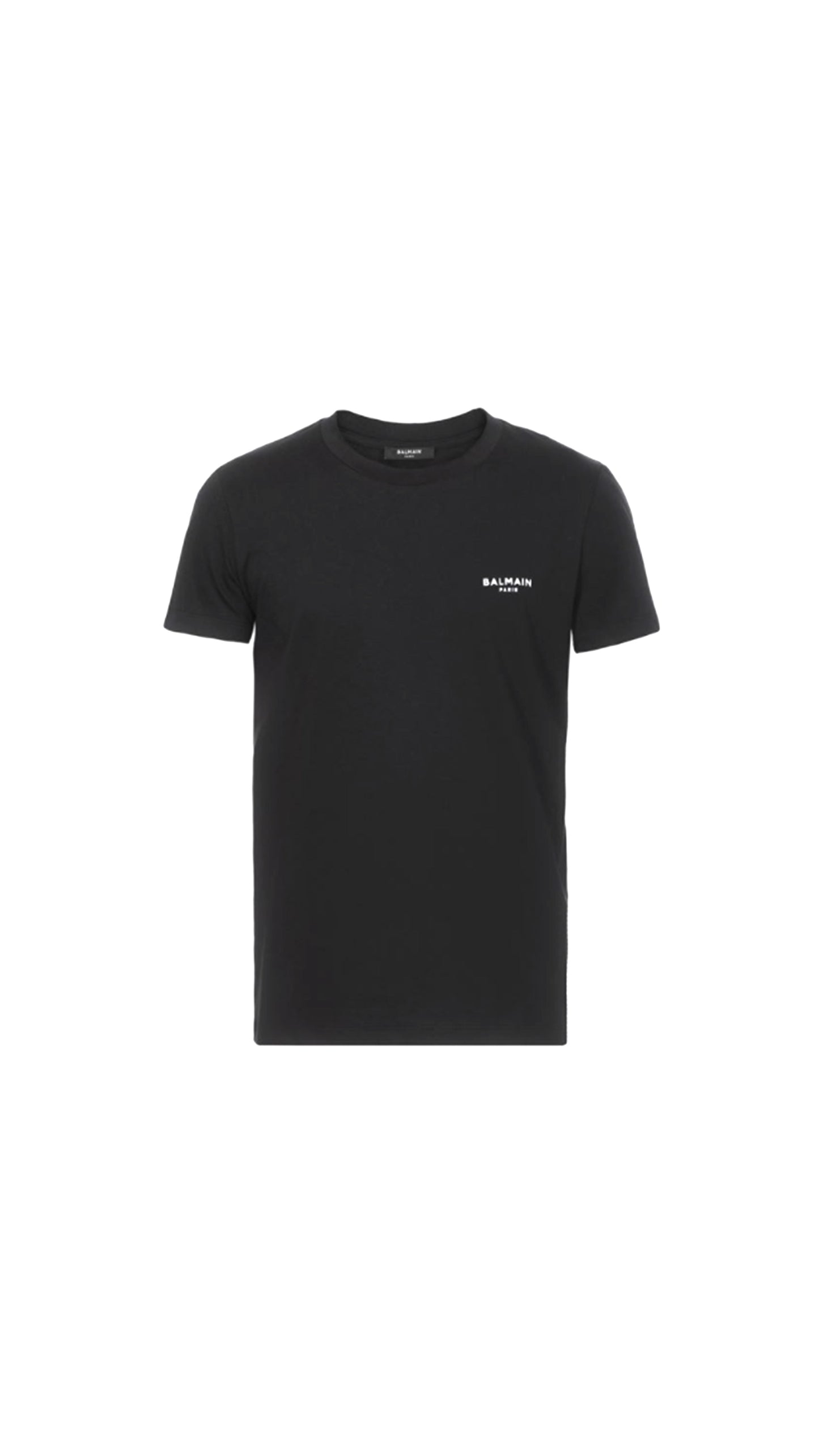 Cotton T-Shirt With Small Flocked White Logo - Black